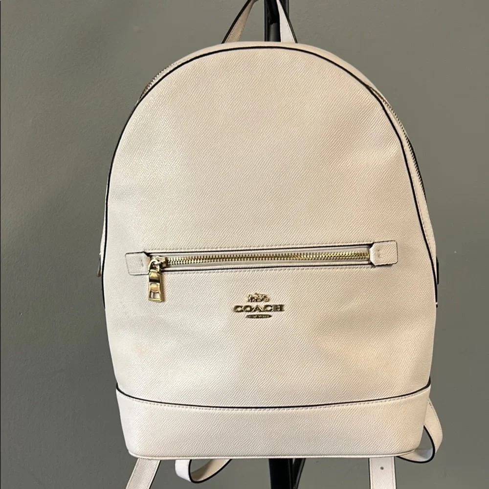 Coach Cream Pebbled Leather Backpack with Gold-Tone Hardware